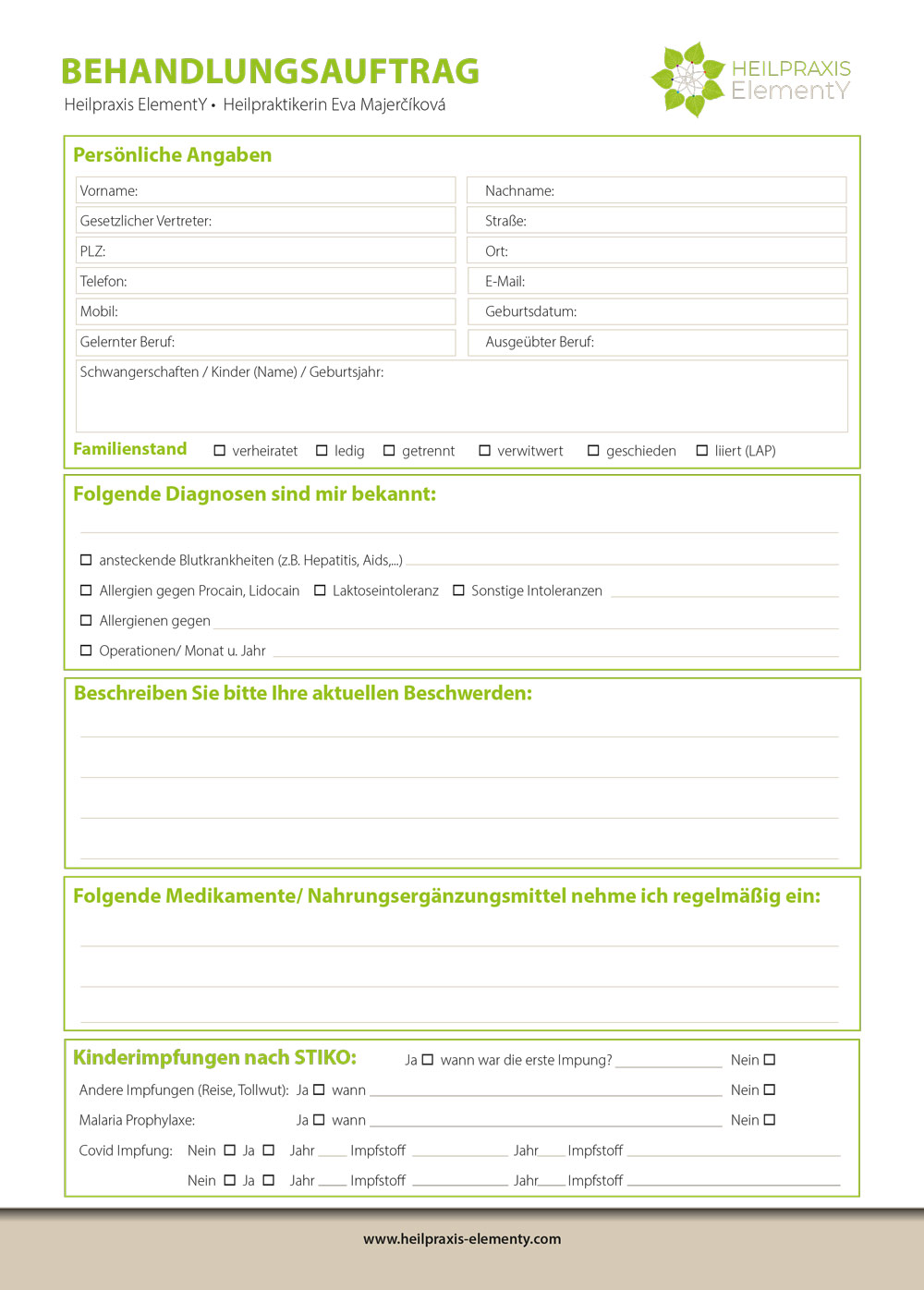 Anamnesebogen Praxis elemty
