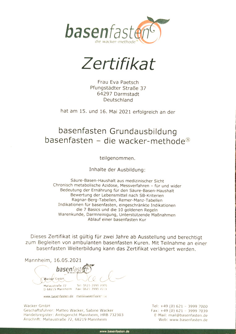 Zertifikat Basenfasten